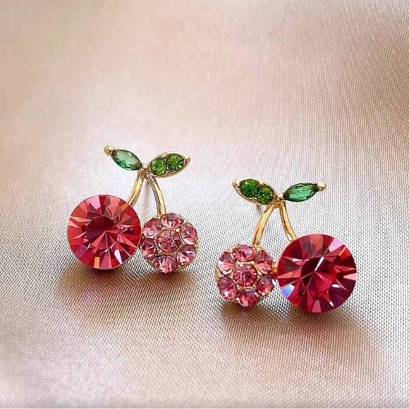 Elegant Pink And Green Crystal Cherry Earrings 39$